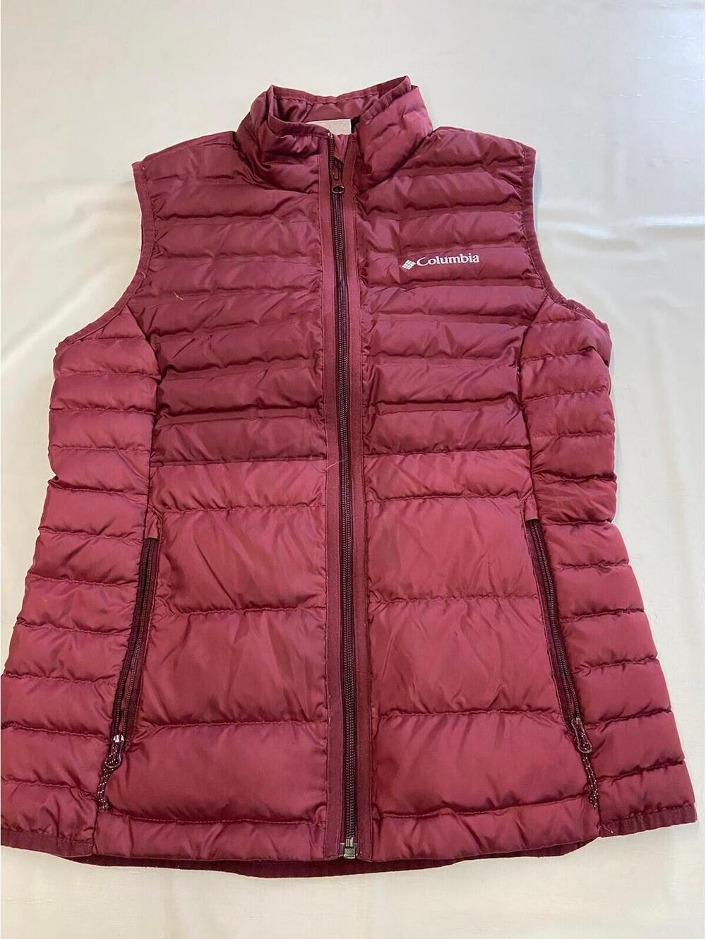 Womens COLUMBIA Burgundy Feather Down McKay Lake Down Puffer Vest Sz S